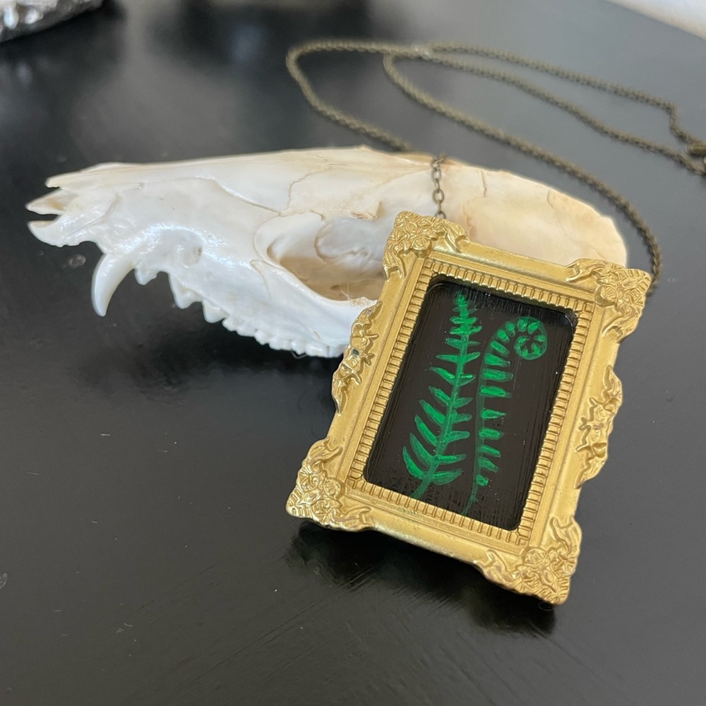 Gold Framed Fern Art Pendant